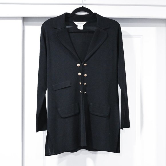 Misook Size XS Open Front Classic Black Collared Cardigan with Fold Buttons | XS - Picture 1 of 7